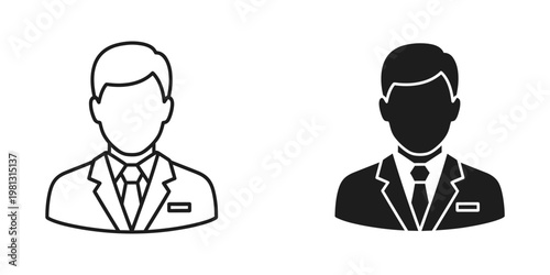 Two professional silhouettes in formal attire with name tags