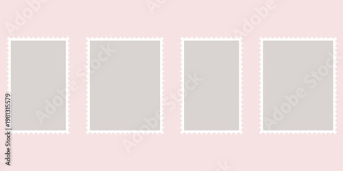 Obraz na plátne Four rectangular postage stamp silhouettes with serrated edges on a pale pink ba