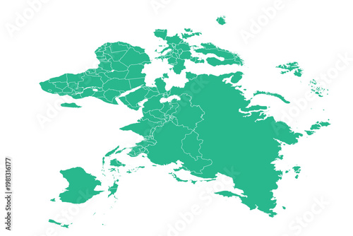 Teal Vector World Map with Internal Borders