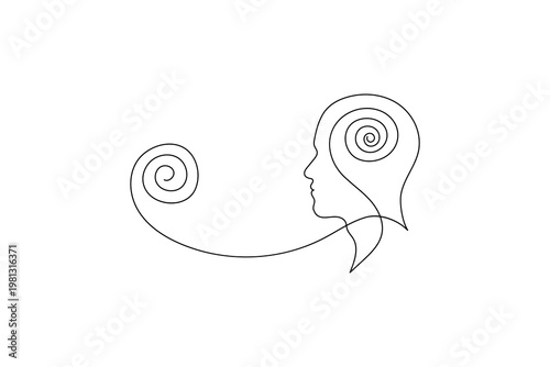 Mental health single line illustration for cognitive process and focus