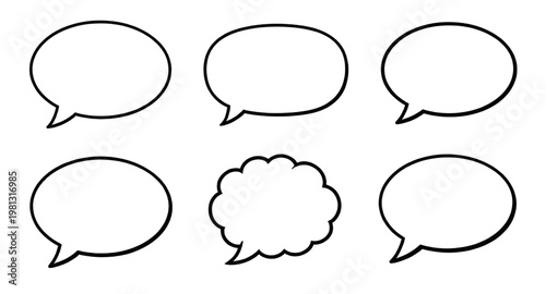 blank speech bubbles, chat bubble set, comic dialogue balloons, conversation bubble icons, text message bubbles, communication design elements, speech balloon collection, empty chat icons, cartoon spe
