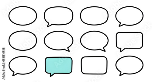 blank speech bubbles, chat bubble set, comic dialogue balloons, conversation bubble icons, text message bubbles, communication design elements, speech balloon collection, empty chat icons, cartoon spe