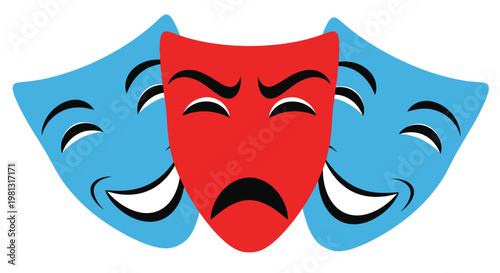 Vector graphic illustration of the classic comedy and tragedy theatrical masks design for drama and performance.