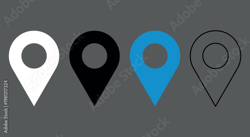 Location Pin Icon Set Vector Flat Black Blue White Outline Style for apps and websites