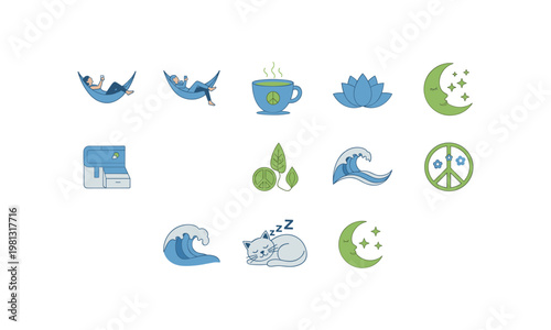 Collection of icons representing various leisure and relaxation activities