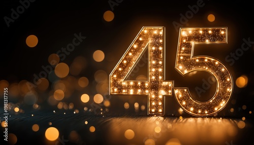 45th Anniversary Celebration: Elegant Birthday Logo With Blurred Lighting Effects In Dark Background For A Milestone Occasion.