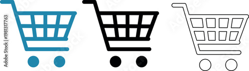 Shopping Cart Icon Set Vector Flat Black Blue Outline Style for apps and websites