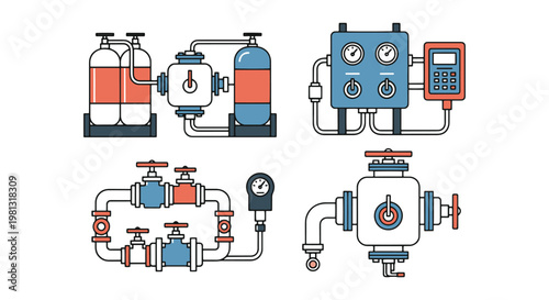 Gas mixing system Line art clean simple shapes vector