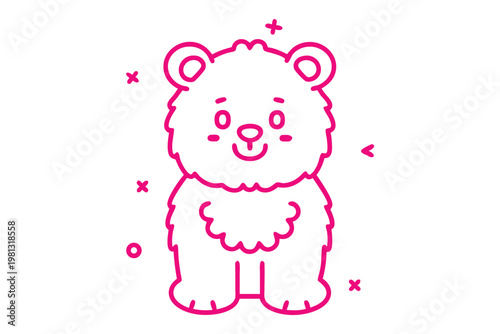 Adorable Simple Line Art Cartoon Illustration of a Fluffy Polar Bear Cub, Arctic Wildlife.