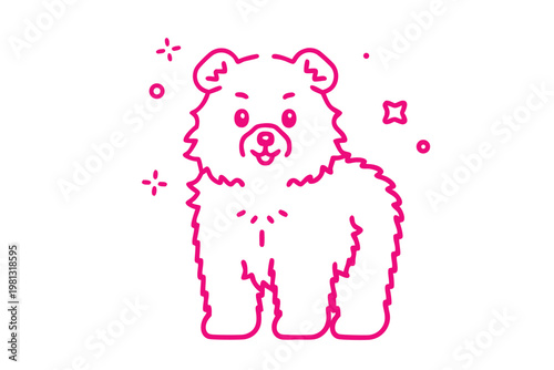 Cute Simple Line Art Cartoon Illustration of a Fluffy Yellow Chick, Spring and Easter.