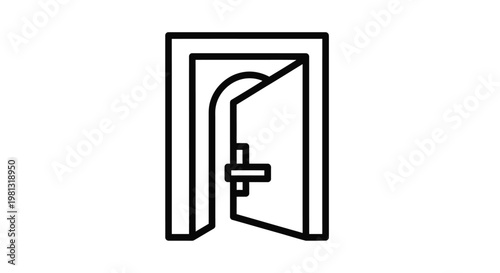 A simple black and white line drawing depicts an open doorway suggesting entry or passage