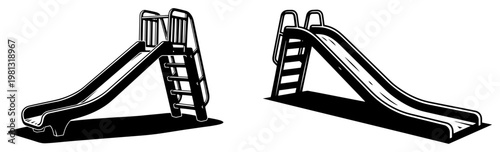 Children playground slides set, park outdoor play equipment icons for kids recreation and activities