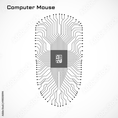 Computer mouse with integrated cpu. Technology logo