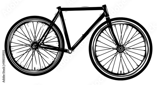 Classic road bicycle silhouette icon, vintage fixed gear bike for cycling sports and eco friendly city transportation