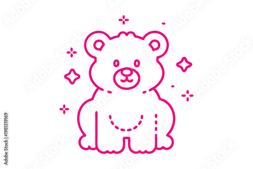 Simple line art cartoon illustration of a fluffy Pomeranian dog sitting alert and playful