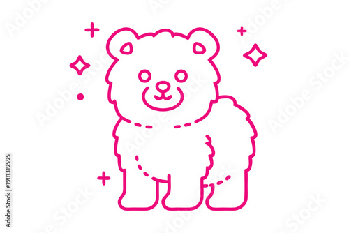 Simple line art cartoon illustration of a fluffy red panda climbing a bamboo branch