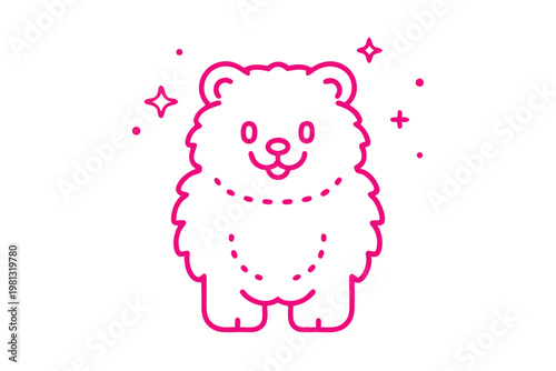 Simple line art cartoon illustration of a fluffy koala bear hugging a eucalyptus tree