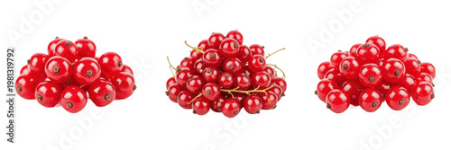 Foto Set of Fresh Red Currant Berries Piles Isolated on White Background PNG