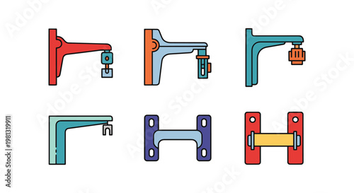 Gas cylinder bracket Line art simple abstract color design vector