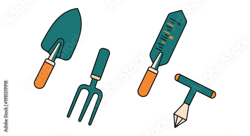 Garden Transplanting Tool Line minimal abstract colorful shapes vector