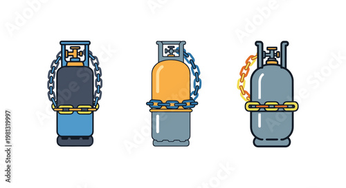 Gas cylinder chain Line art modern clean abstract vector