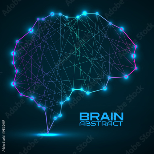 Polygonal abstract brain with connected lines. Vector illustration