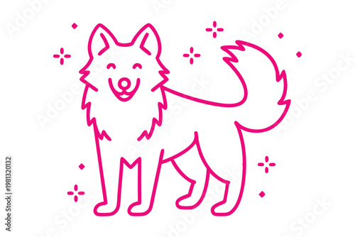 Simple line art cartoon illustration of a fluffy owl perched on a wooden tree branch