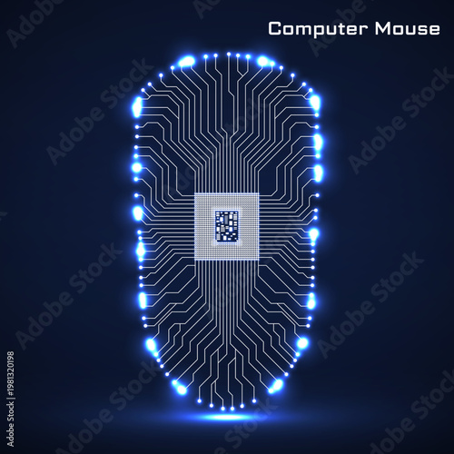 Computer mouse with integrated cpu. Technology logo