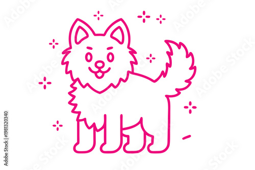 Simple line art cartoon illustration of a fluffy friendly monster waving its hand in greeting