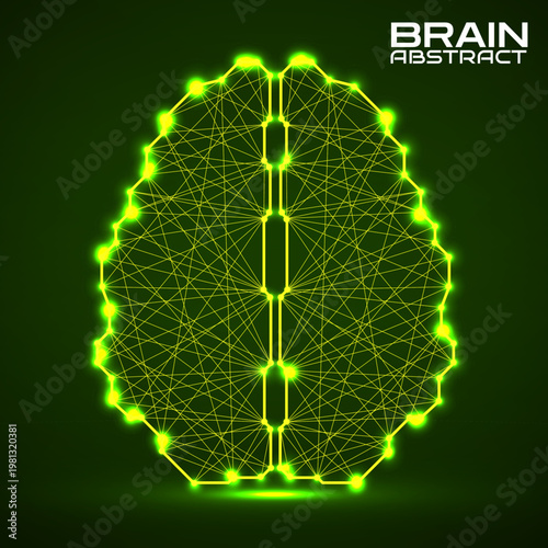 Polygonal abstract brain with connected lines. Vector illustration