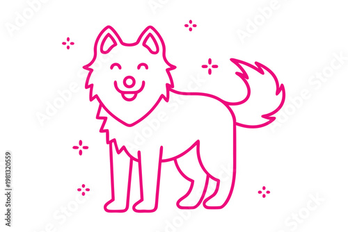 Happy Fluffy Creature Doodle Drawing in Simple Line Art Style for Children