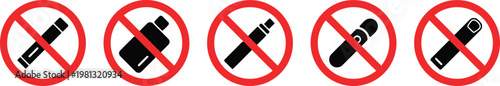 Five red circled 'no' symbols a visual representation of prohibition or restriction