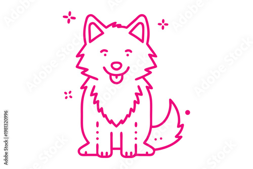 Simple Line Art Cartoon Illustration of a Fluffy Kitten Sitting Comfortably