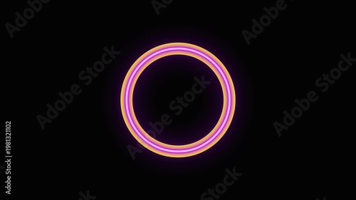 Glowing orange and purple neon ring frame animation on a black background, modern design element, futuristic display, technology, or abstract energy