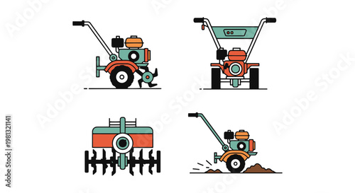 Garden Power Tiller Line art minimal abstract shapes