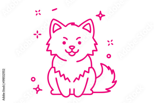 Simple Line Art Cartoon Illustration of a Fluffy Alpaca with Long Neck