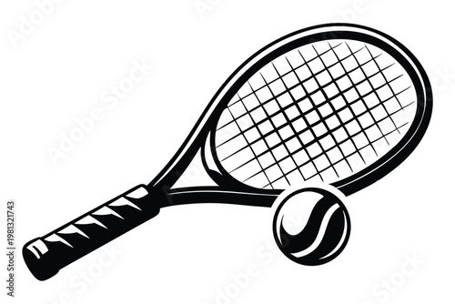 Professional Tennis Racket and Ball Icon Design Isolated on White Background