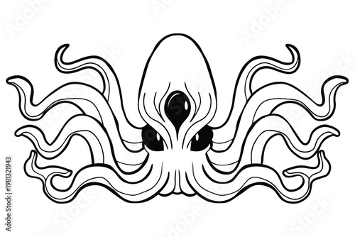 Menacing Tentacle Alien Monster Silhouette for Sci-Fi and Horror Designs