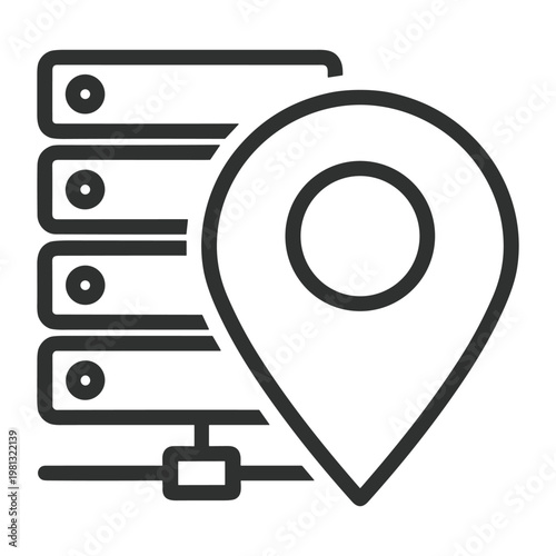 Server location pin icon for cloud infrastructure and data center mapping