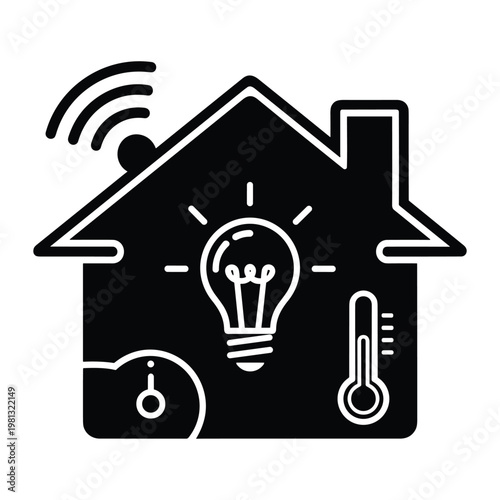 Smart home automation technology icon with light and climate control
