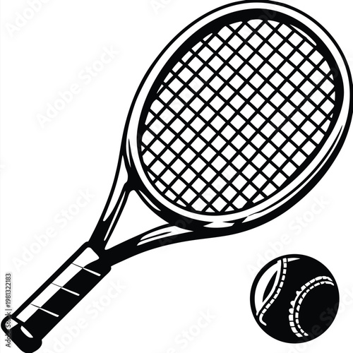 Simple Flat Tennis Racket and Ball Icon Graphic for Sports App UI Design
