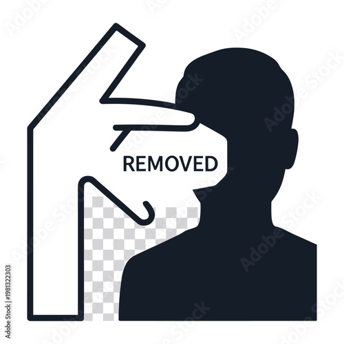 Person profile with removal action icon for data privacy and editing