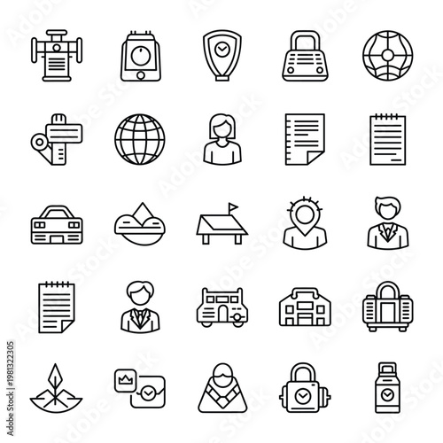 Collection of business and technology outline icons for digital projects