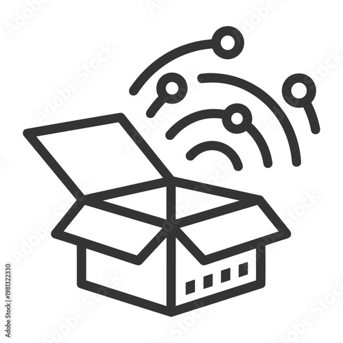 Open box with digital network signals for smart delivery and logistics