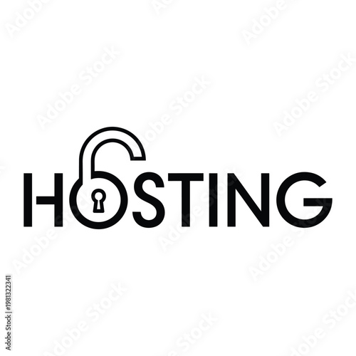 Secure web hosting service concept with lock icon typography design