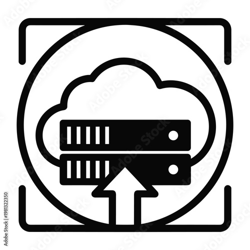 Cloud server data upload icon for file management and digital storage