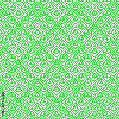 Seamless green and white geometric wave pattern, abstract background, Japanese Seigaiha motif