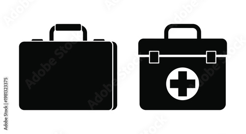 Two black cases a briefcase and first aid kit silhouette