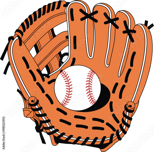 Baseball glove with a ball