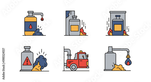 Gas leak Line art vector set creative color shapes